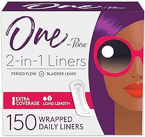 One by Poise Panty Liners (2-in-1 Period &amp; Bladder Leakage Daily Liner), Long, Extra Coverage, 150 Count (3 Packs of 50)
