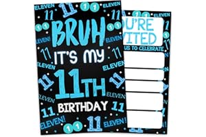 VIVORA 11th Birthday Invitation Card for Boys Girls, Neon 11 Year Old Birthday Party Invites, 30 Cards & 30 Envelopes, 4x6 Inches, Double-Sided