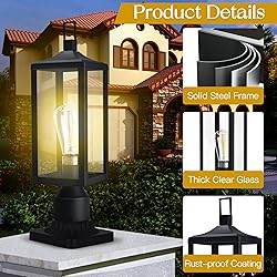 Outdoor Lamp Post Light Fixture, 17 Inch Post