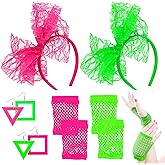 juciasouul 10 Pcs 80s Accessories for Women Costume Lace Headband Neon Errings Fishnet Gloves 80S Outfit for Retro Party