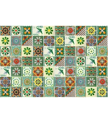 Color Y Tradicion Talavera Lot De 100 Carreaux Mexicains Peints à La Main 5,1 X 5,1 Cm