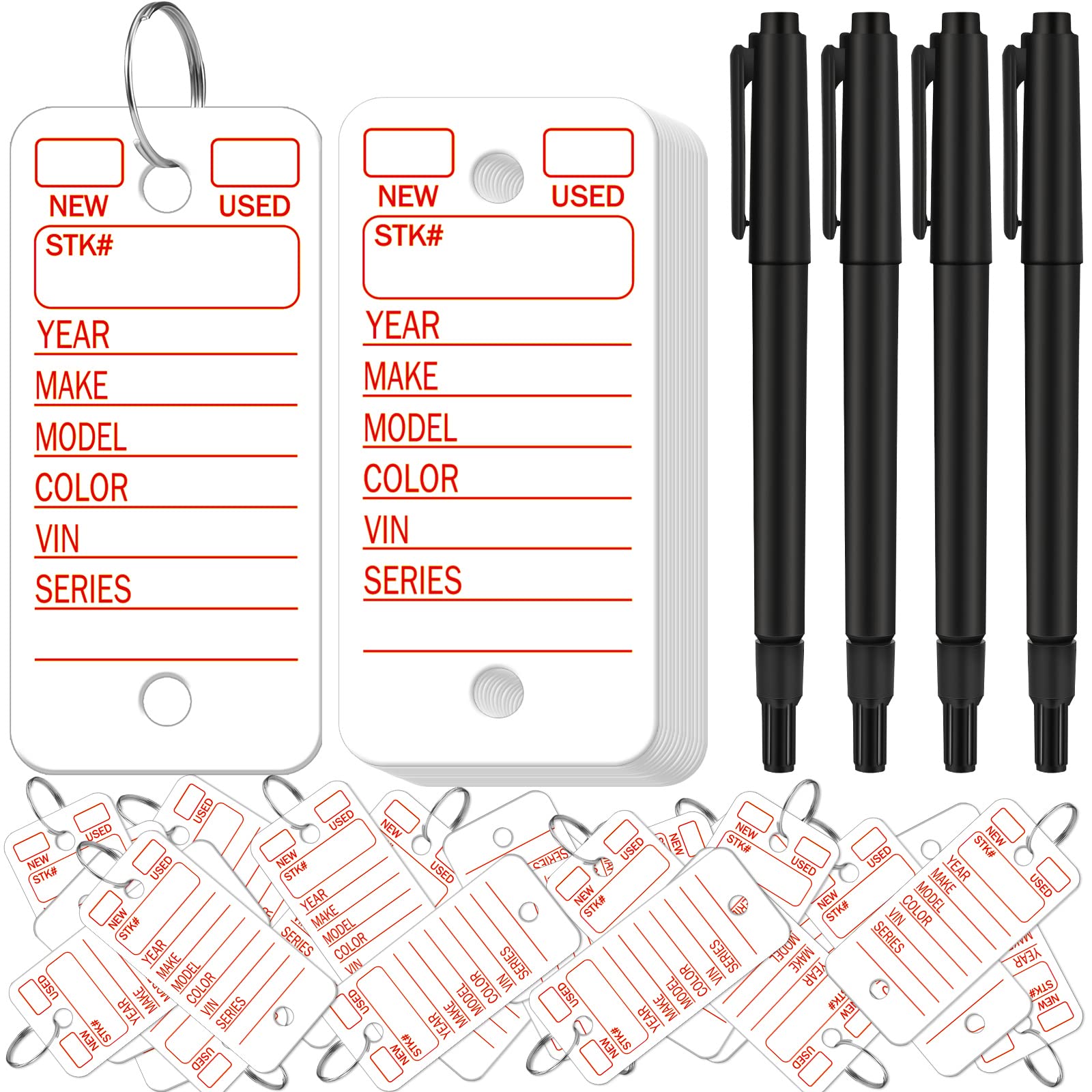 Photo 1 of Gersoniel 500 Pcs Key Tags with Labels Car Dealership Key Tags with Rings Blank Shop Labels and 4 Pens for Office Car Shop Automotive Supplies (White)