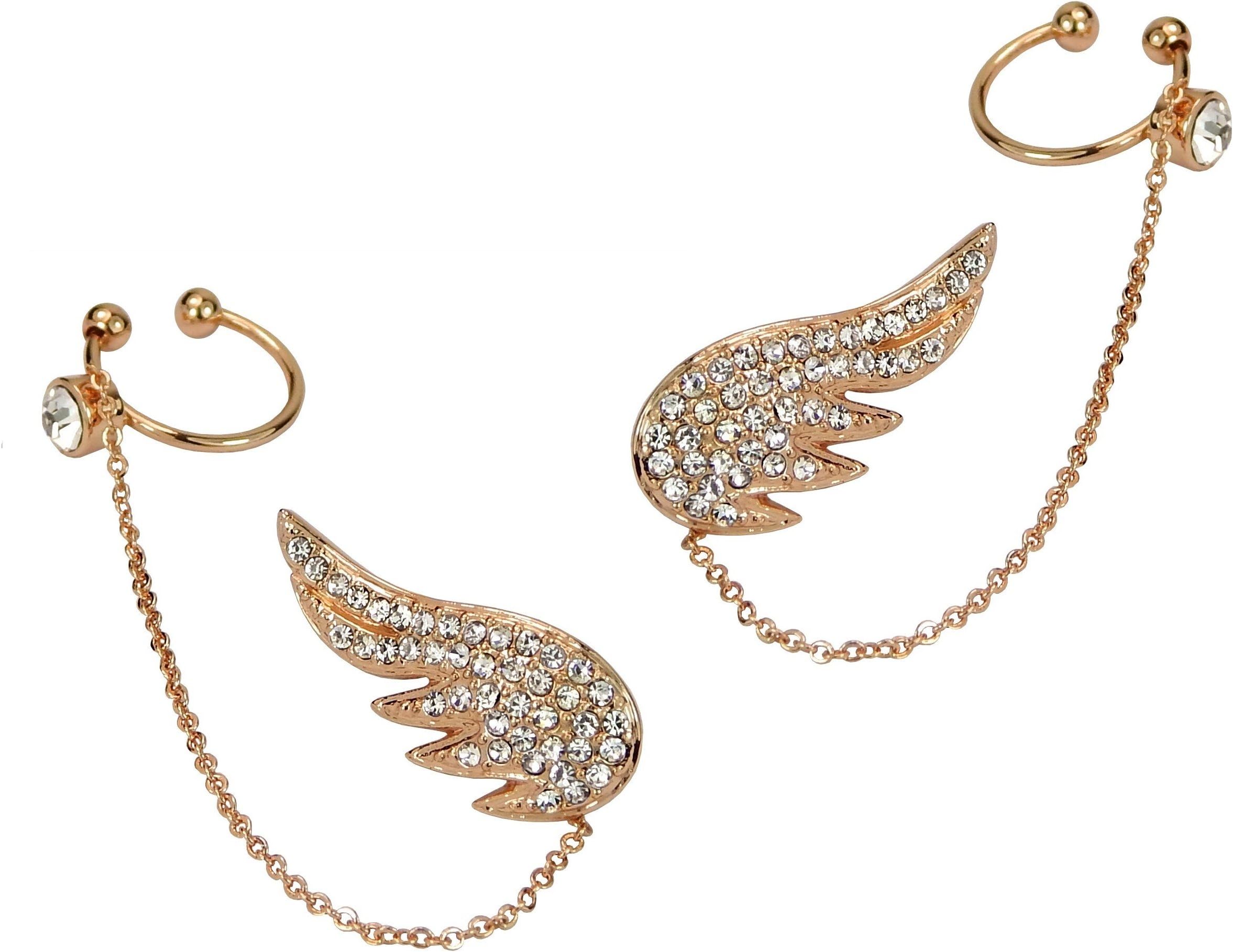 HOT TRENDY - Crystal Angel Wings Ear Cuff Rose Gold Plated Rhinestones Earrings High Quality