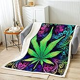 Feelyou Marijuana Weed Fleece Blanket - Cannabis Leaf Sherpa for Sofa, Couch, Bed - Trippy Leaf Decor Plush Ultra Soft Fuzzy for Kids, Adults, Baby - 30