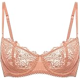 DOBREVA Women's Sexy Lace Push Up Plus Size Bra Sheer Balconette Underwire Unlined