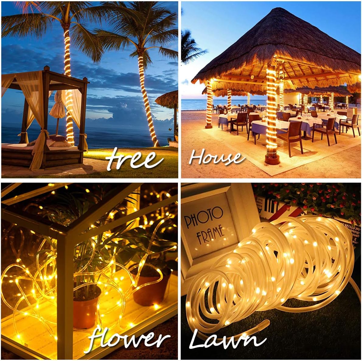 Solar String Rope Lights, 40 FT 100 LED((Upgraded Solar Panel and Battery) Super Bright Outdoor 8 Modes Waterproof Fairy Lights for Garden Patio Yard Party(Warm White): Home Improvement
