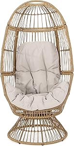 Christopher Knight Home 311450 Ellen Outdoor Wicker Swivel Egg Chair with Cushion, Light Brown, Beige