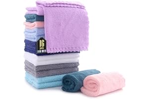 BAMBOO QUEEN 16 Pack Baby Washcloths - Luxury Multicolor Coral Fleece - Extra Absorbent and Soft Wash Clothes for Newborns, Infants and Toddlers - Suitable for Sensitive Skin and New Born - Baby Shower, 10x10 Inch