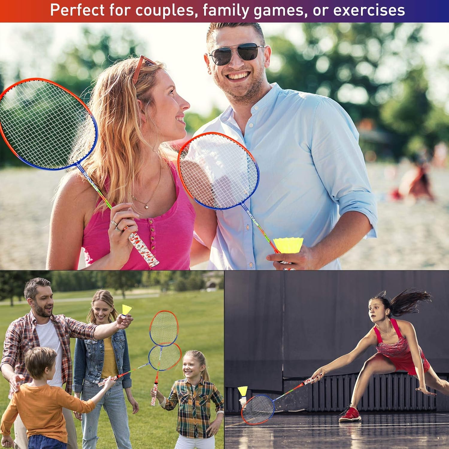 SGODDE Badminton Racket Set of 2, Badminton Set Including 3 Nylon Badminton birdies / 1 Badminton Bag, 2 Grips, Portable Badminton Racquet for Beginners Adults : Sports & Outdoors