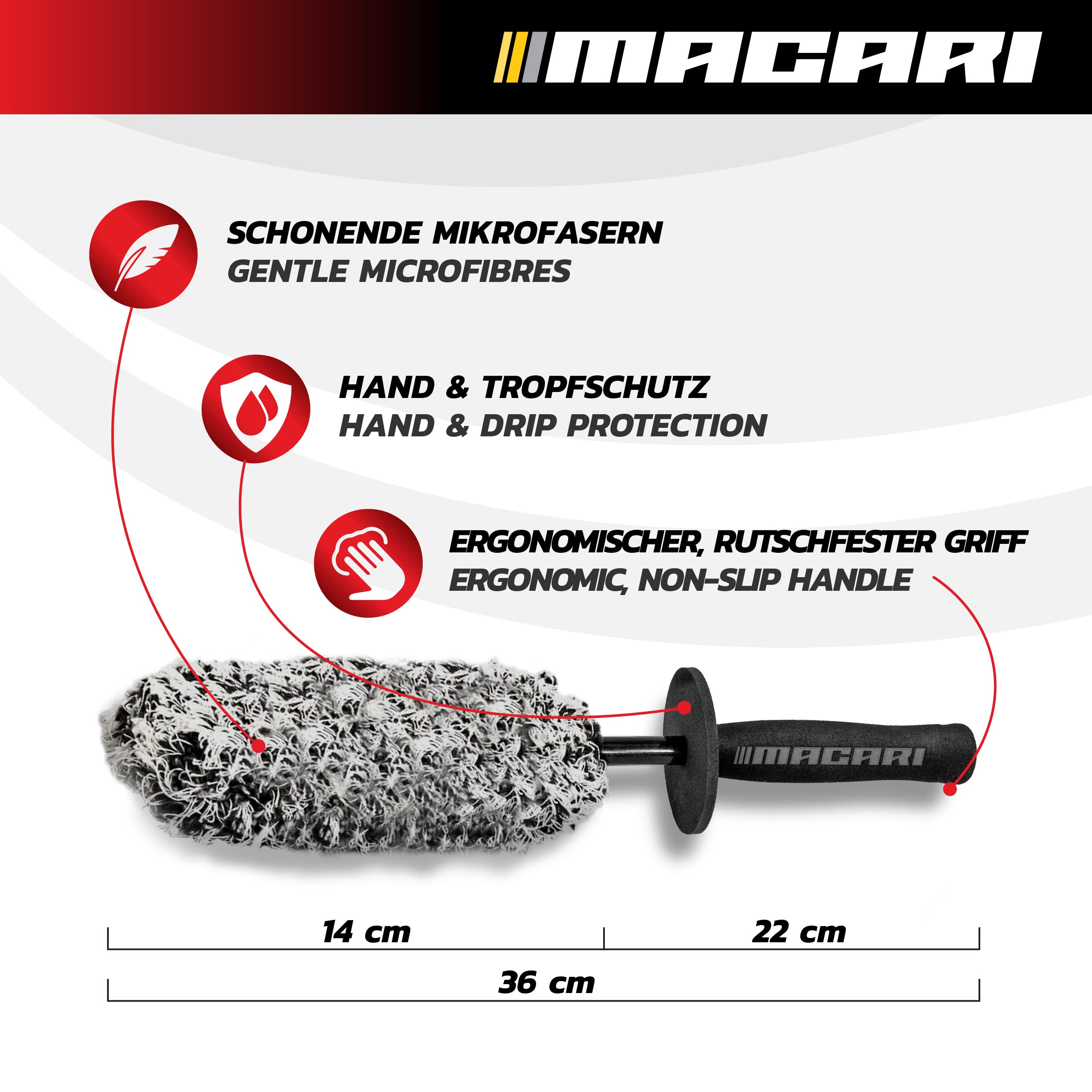 Macari EXTRA DÜNNE Premium Microfaser Auto Felgenbürste für Alufelgen Extra schonende Felgenreiniger Bürste Optimale kratzfreie Felgenpflege, Felgenschrubber, Felgen Reinigung für alle Felgentypen 2