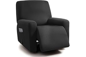 ULTICOR Squared Jacquard Design, 4-Piece, 1 Seat Recliner Cover, Reclining Chair Covers for 1 Cushion Reclining Sofa, Single Seat Recliner Couch Cover, Thick, Soft, Washable (Recliner Cover, Black)
