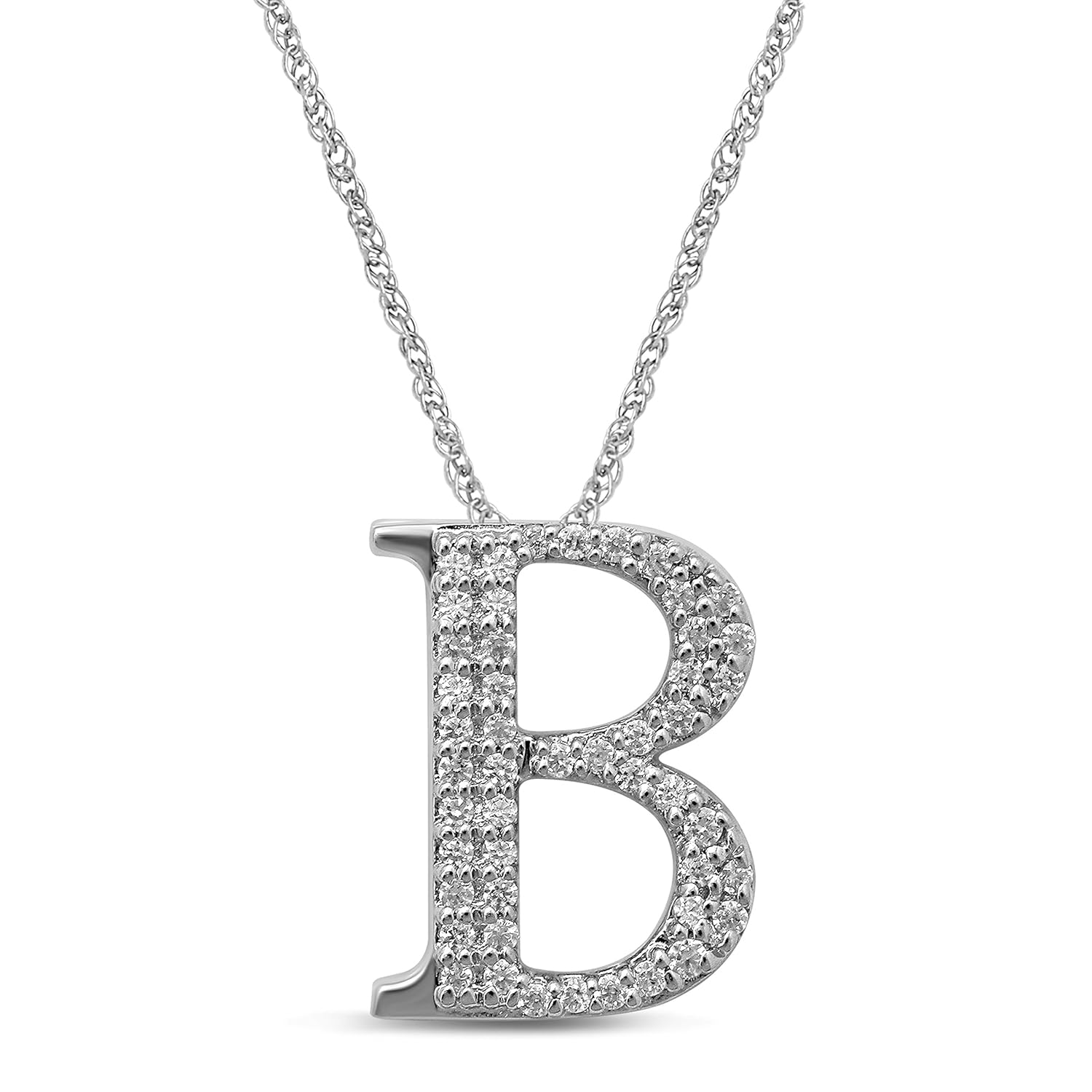 Buy Diamond Jewel 10K White Gold 1/8 cttw Diamond Initial Letter 'B