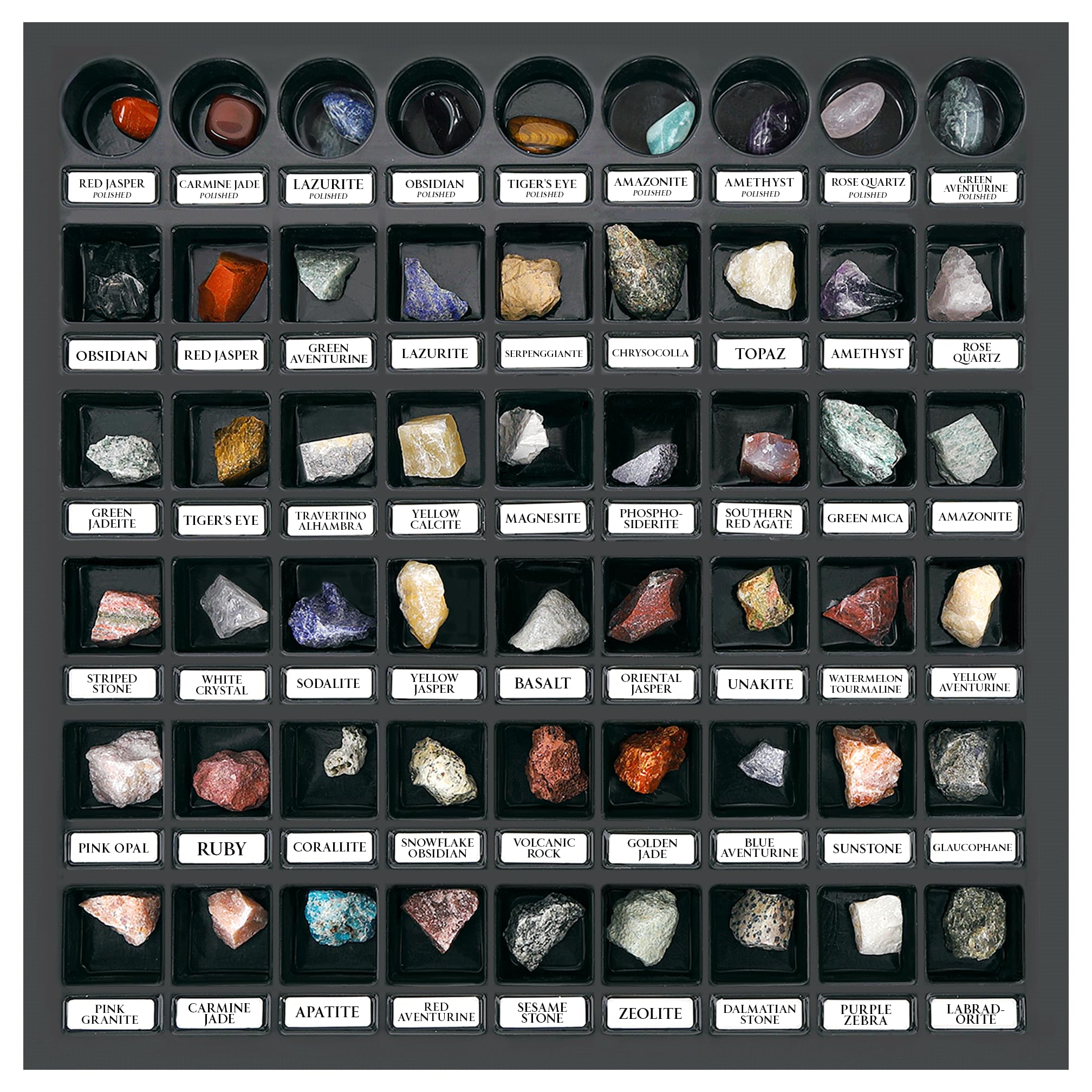 Rock Collection Starter Kit - 54 Pcs Assorted Gemstones, Crystals, Rocks & Minerals, with Learning Book & ID Cards, Earth Science Kit Toy, A Geology Gift for Kids & Adults Ages 8+