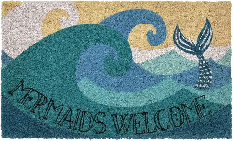 Liora Manne Natura Coastal Beach Mermaids Ocean Outdoor Welcome Coir Door Mat, 1'6" x 2'6"