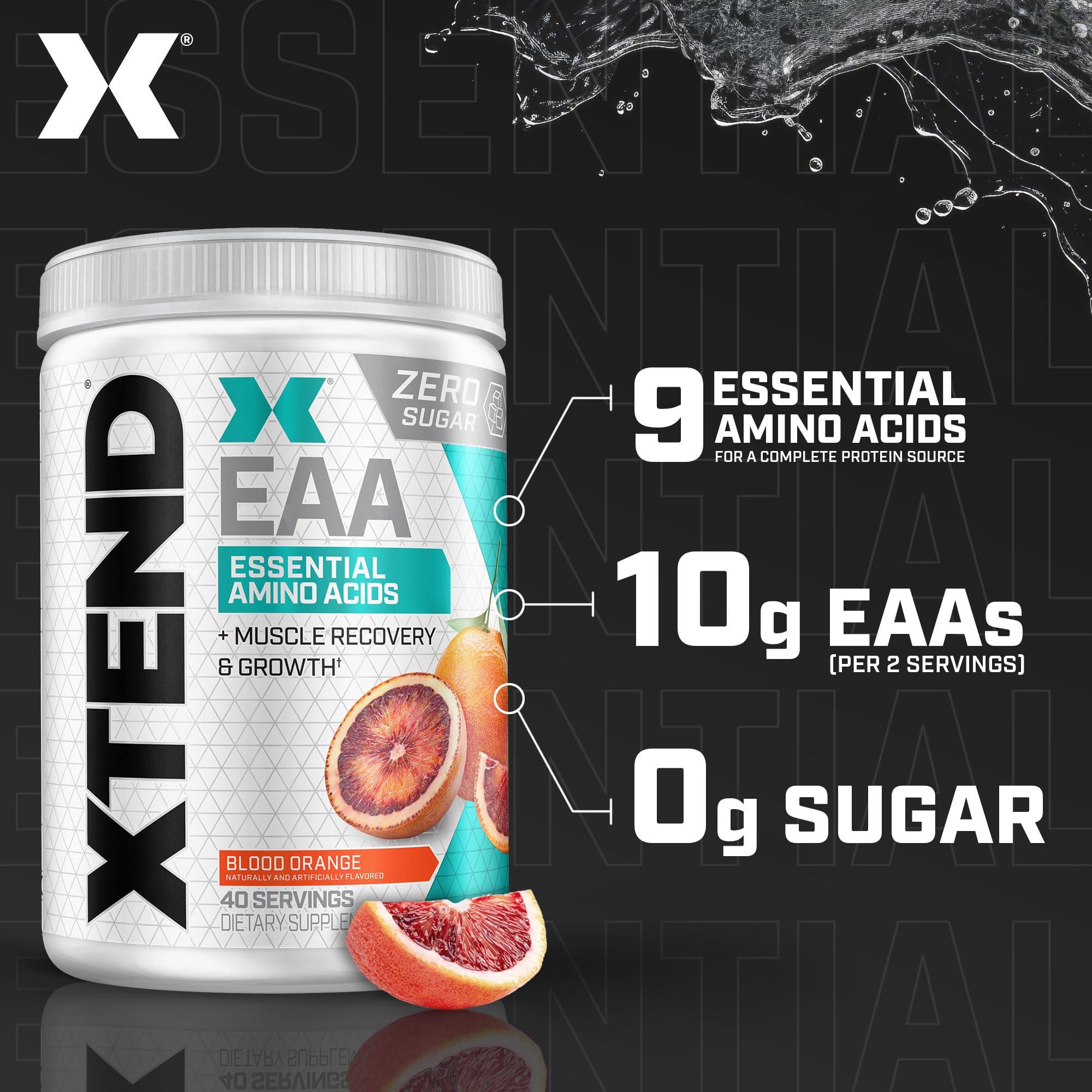 Xtend Scivation EAA + BCAA Powder | Muscle Recovery & Lean Muscle Growth | 9 Essential Amino Acids for Intra Workout or Post Workout Recovery | 10g EAAs Per 2 Servings | Blood Orange 40 Servings