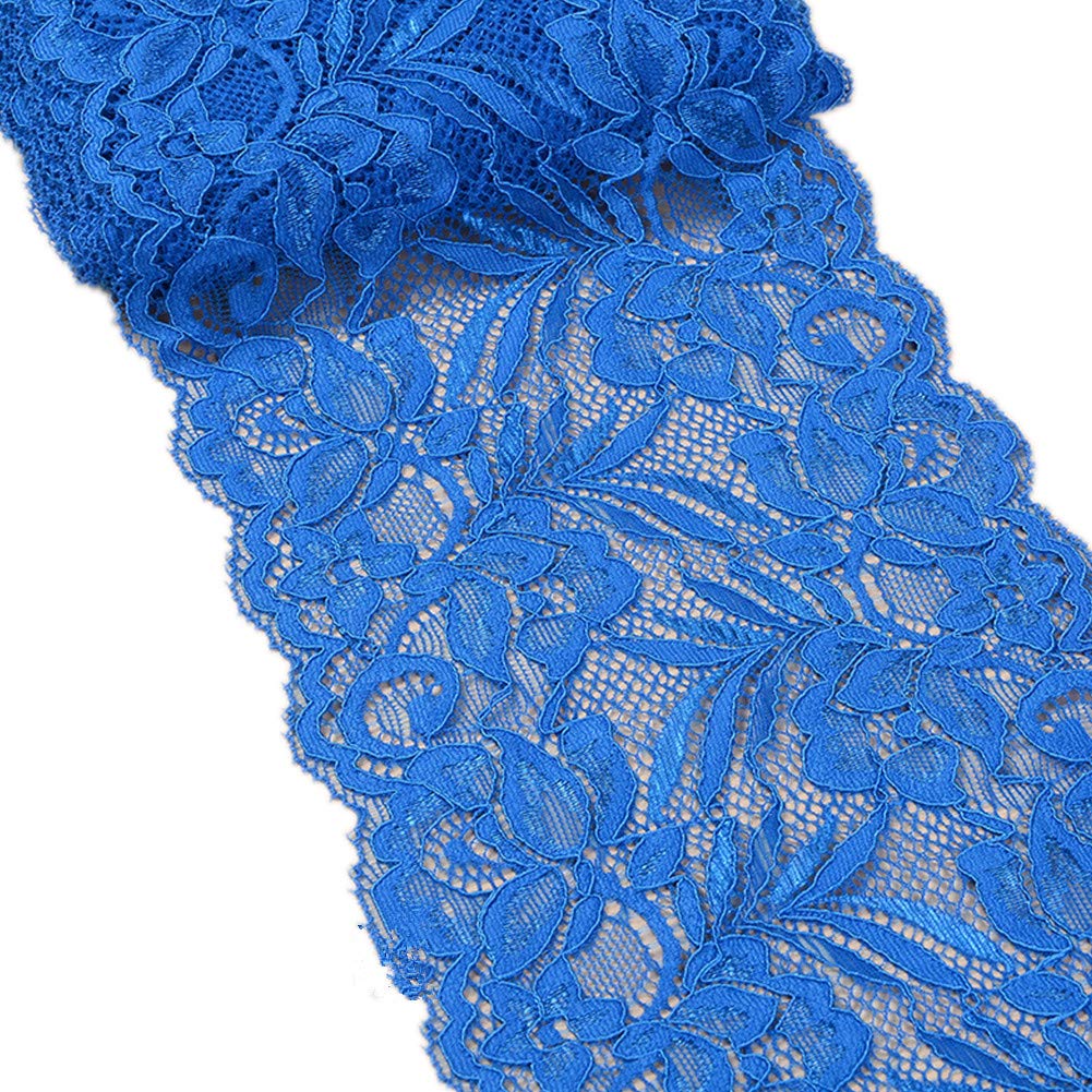 5 Yards Floral Lace Ribbon Stretch Tulle Lace Trim Elastic Webbing Fabric Width 15cm for DIY Jewelry Making Craft Clothes Accessories Gift Wrapping Wedding Party Decoration (Royal Blue)