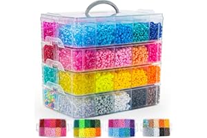 12000Pcs Pony Beads Kit, 40 Colors Rainbow Rave Kandi Beads for Bracelets Friendship with Neon Glow Beads Bulk for Hair Braid