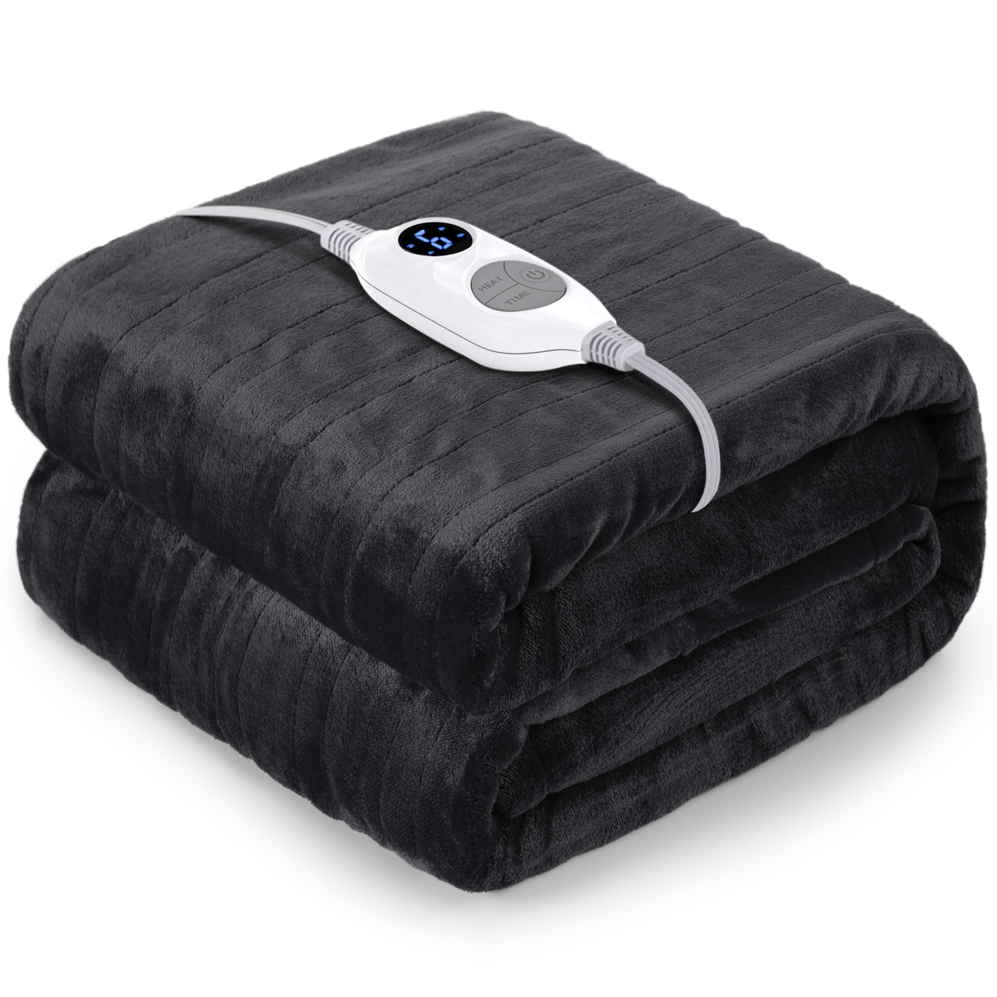 Warmrest Electric Blanket Heated Throw Blanket 𝟏𝟑𝟎𝐱𝟏𝟔𝟎𝐜𝐦 Soft Flannel, 6 Heat Levels Fast Heating, 1 to 10 Hours Auto-Off Detachable Controller Machine Washable 𝐆𝐫𝐞𝐲 Blanket for Sofa