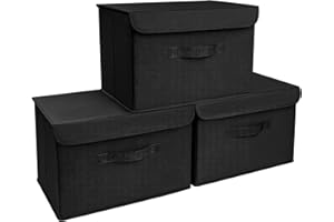 DIMJ 3 Pack Storage Boxes with Lid, Fabric Baskets Closet Storage Bins with Handles Cube Baskets Organization for Home, Offic