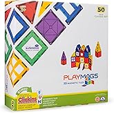 Playmags Magnetic Tiles Building Set 50 Pcs Set with Bonus Click-ins, Super Durable Magnet Blocks, STEM Development Kids Building Toys for Boys Girls & Toddlers