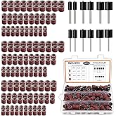 Sunxeke Sanding Drums Kit,Drum Sander Sleeves 198pcs (80 120 240Grit),12Pcs Drum Mandrels diameters,for Dremel Rotary Tool