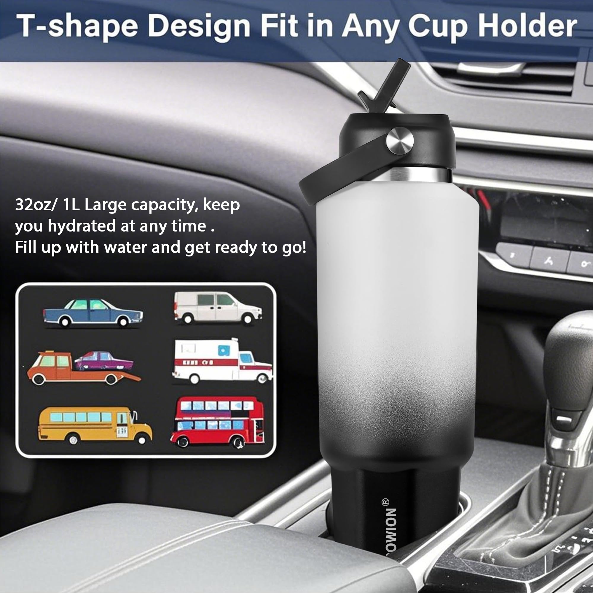 Condition photo showing As Is for hydrowion 40 oz insulated water bottle, car water bottle holder - double wall vacuum insulated trave