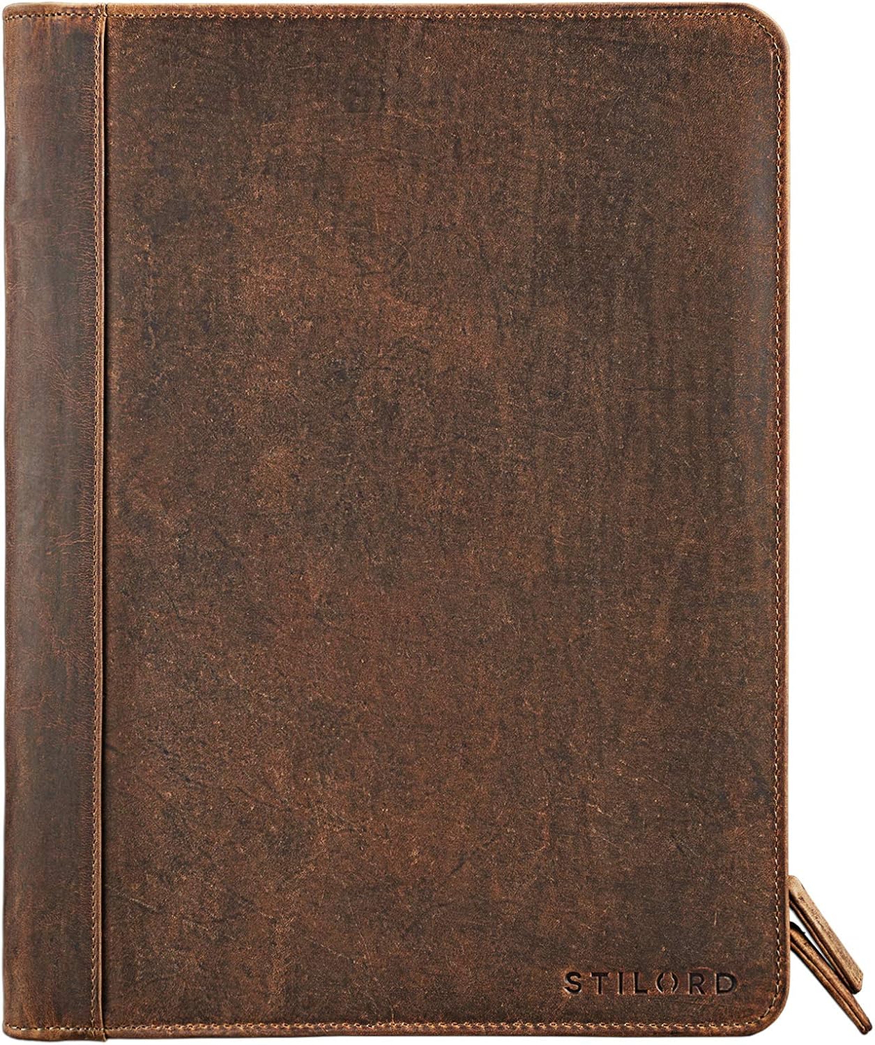 STILORD 'Julius' Vintage Conference Folder A4 Leather Brown Portfolio Document Folder Sophisticated Vintage Design fit for 12 inch Tablets Genuine Leather - Image 3
