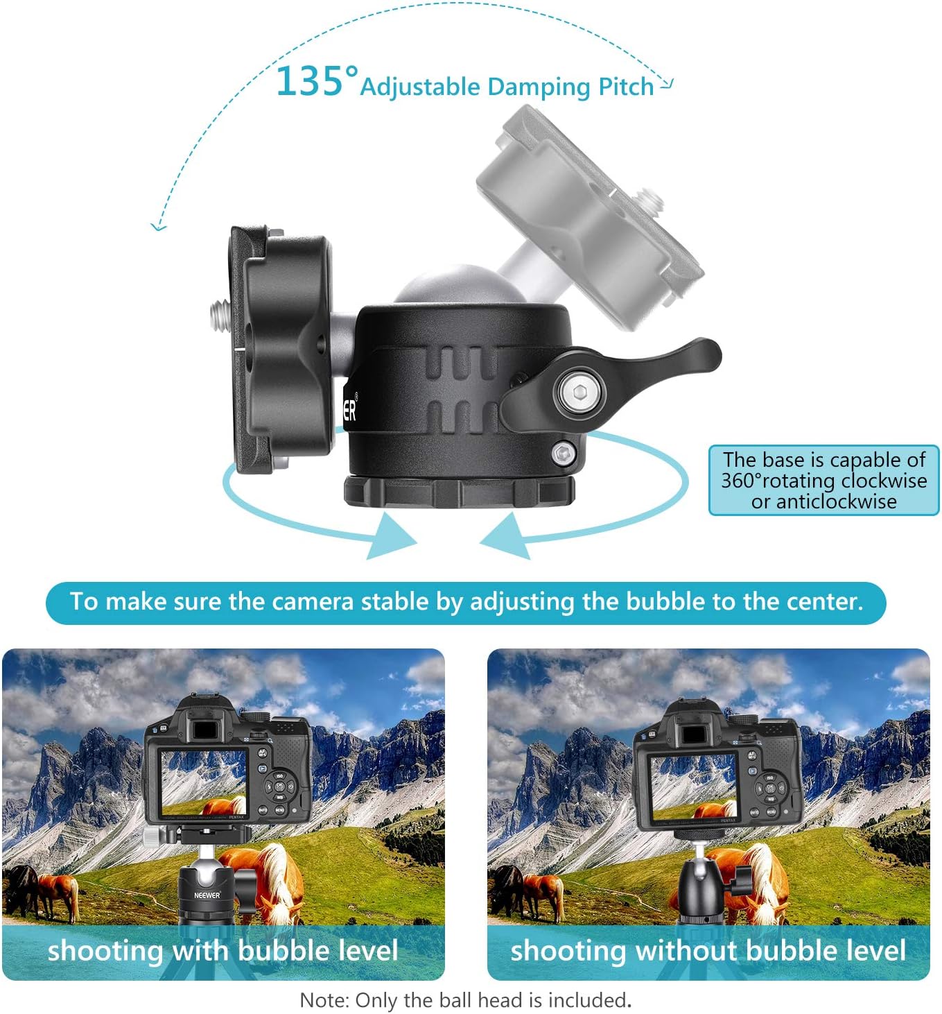Neewer Low-Profile Ball Head 360 Degree Rotatable Tripod Head for DSLR Cameras Tripods Monopods : Camera & Photo