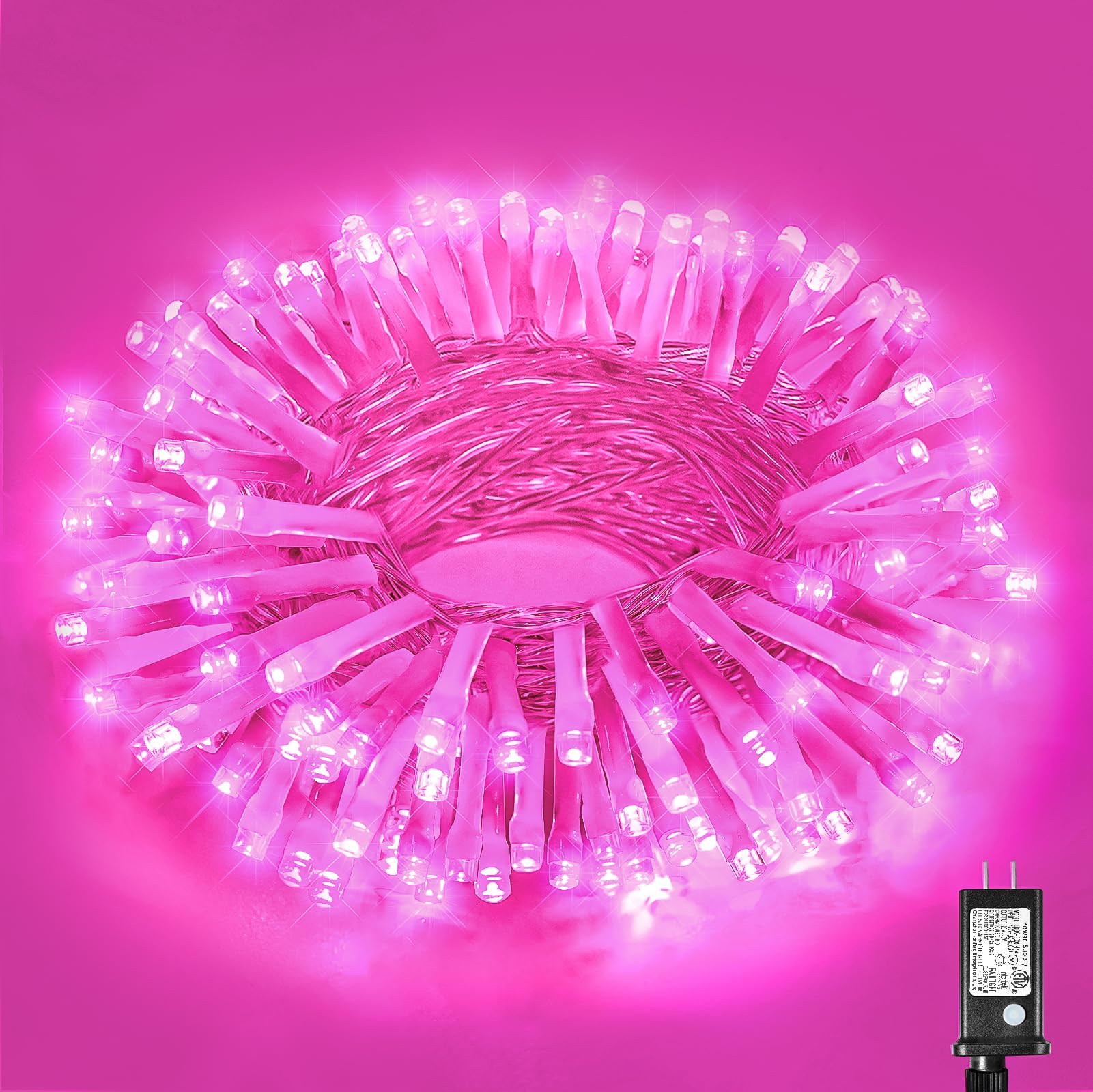 100 LED Pink String Lights, 33ft Pink Christmas