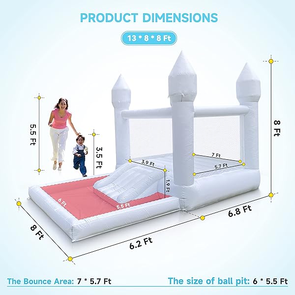 INFLATABLE WHITE BOUNCE HOUSE FOR KIDS WITH UL BLOWER-PORTABLE, LARGE BALL POOL AND JUMP SPACE 3IN1 BOUNCY CASTLES A SPACIOUS JOY-ROOM BOUNCE HOUSE FOR KIDS 3-12 (OXFORD MATERIAL-13′ L X 8′ W X 8′ H)