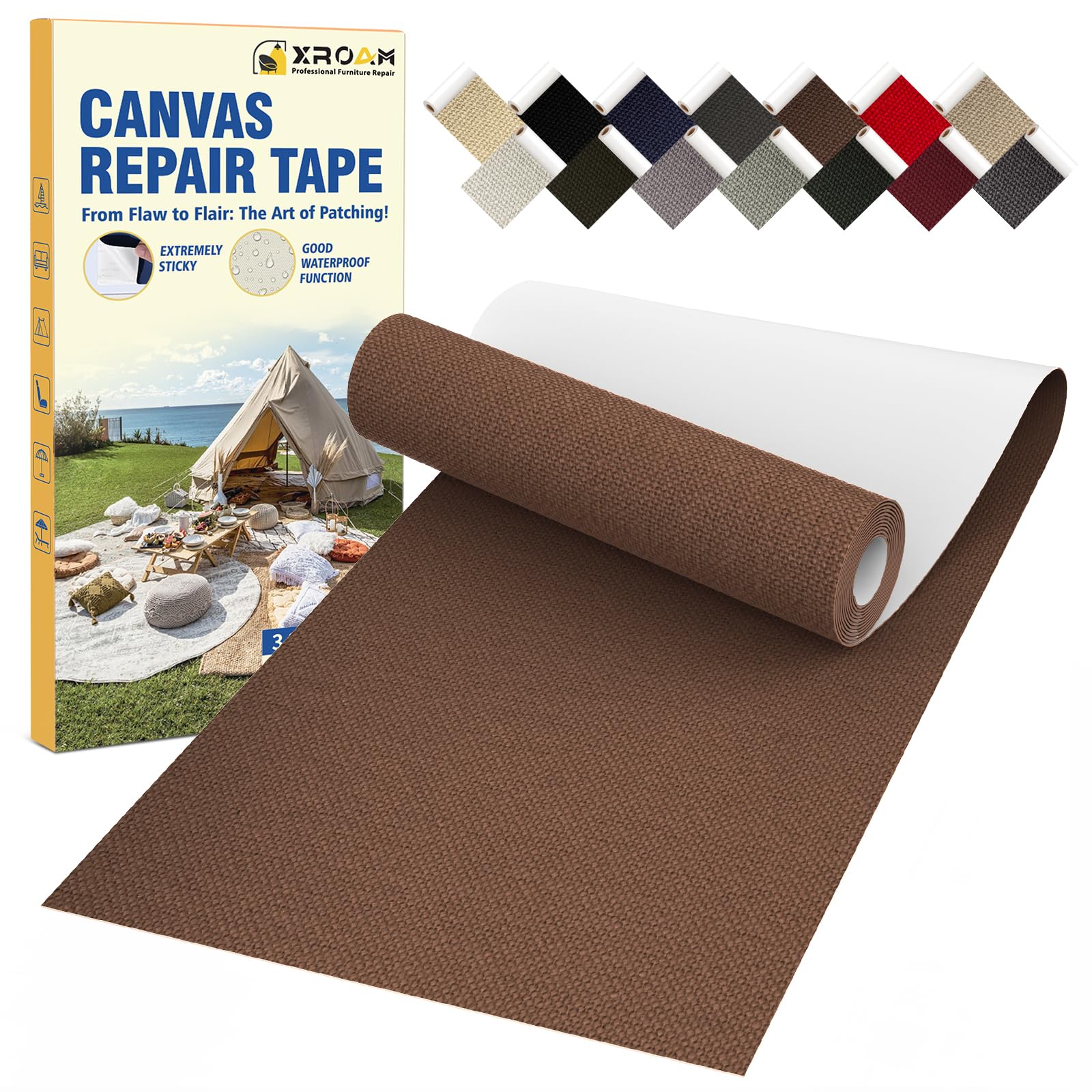 Photo 1 of Canvas Repair Tape, 3.2 x 63 Inch Waterproof Heavy Duty Fabric Tape for Furniture, Self Adhesive Canvas Repair Patches for Boat Covers, Sofas, Tents, Louge Chairs, Canopy, Awning Dark Brown