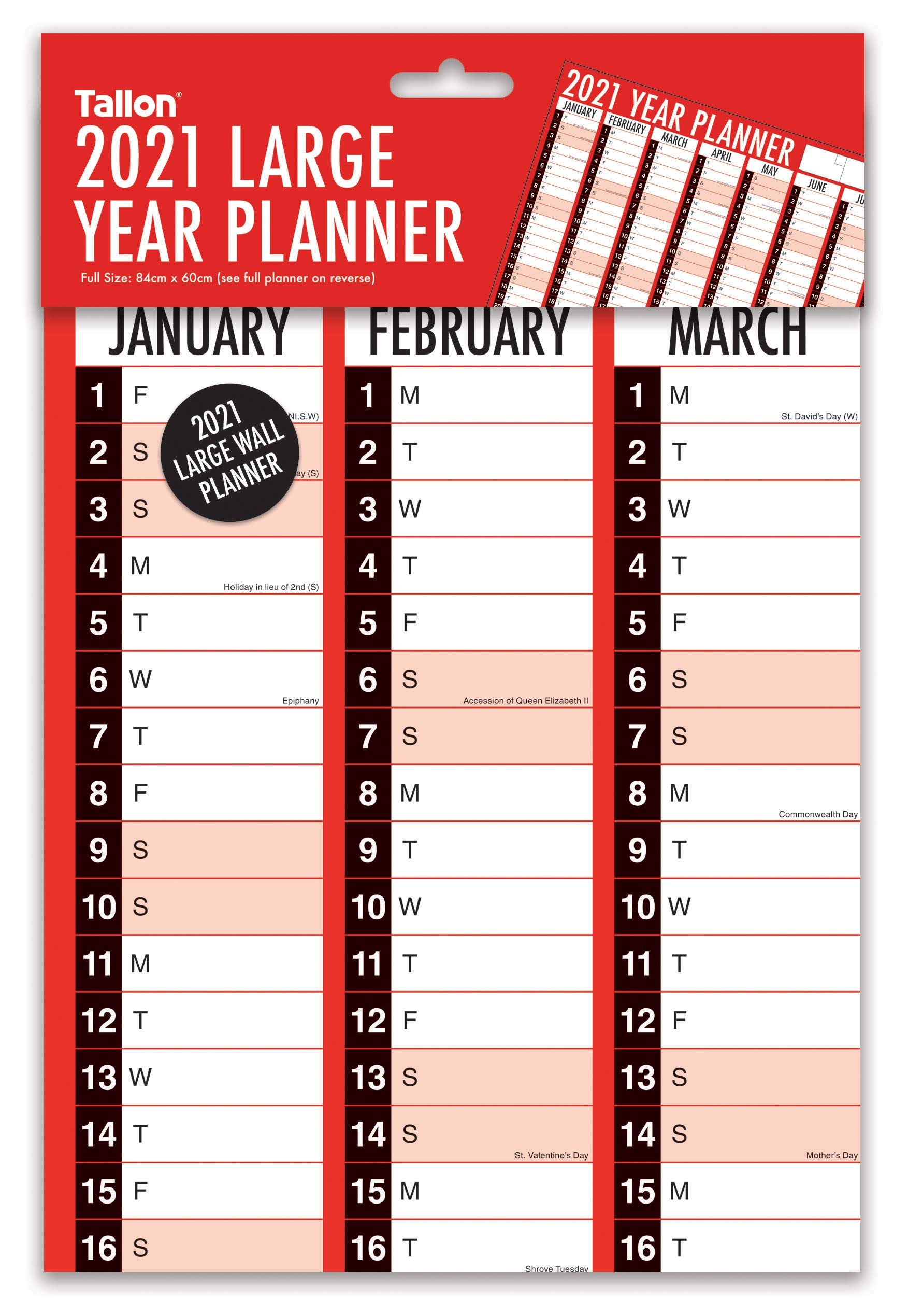 Tallon Wall Planner, Red and Black, One Size