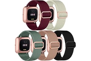 Chinber 5 Pack Bands Compatible with Fitbit Versa 2 Bands, Soft Adjustable Nylon Sport Band for Fitbit Versa Smart Watch Women Men