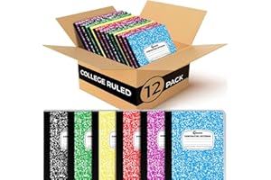 Rosmonde 12 Pack Bulk Composition Notebooks College Ruled, 200 Pages (100 Sheets), 9-3/4 x 7-1/2, Hard Cover College Ruled Notebooks, Assorted Colors Composition Notebook For School, Colors May Repeat