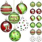 24Pcs 2.4 Inch Christmas Ball Ornaments for Tree, Glittering Red Green White Elf Bulbs Set for Christmas Tree Decorations, Plastic Shatterproof Hanging Ornament Xmas Baubles for Home Party Decor