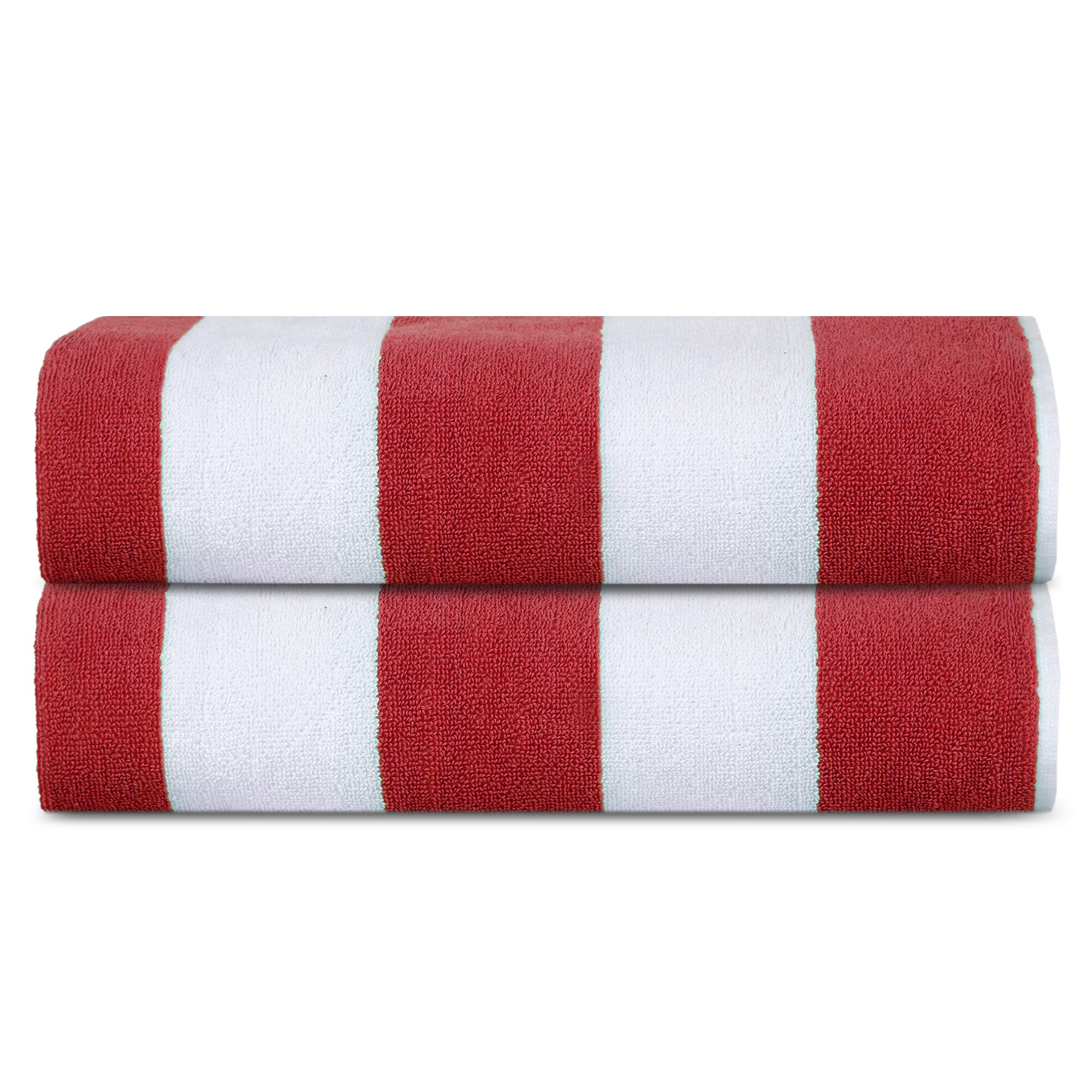 SweetNeedle Beach Towels for Adults Pack of 2 - Red White Cabana Striped Classic - 100% Cotton Terry Ringspun Pool Towel, Quick Dry, Super Absorbent Swimming large towel, 76 x 152 cm
