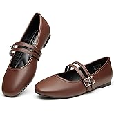 Trary Mary Jane Shoes Women Square Toe Flats for Women Dressy Ballet Flat Mary Jane Flats with Buckle Strap Comfortable Slip On Casual Shoes