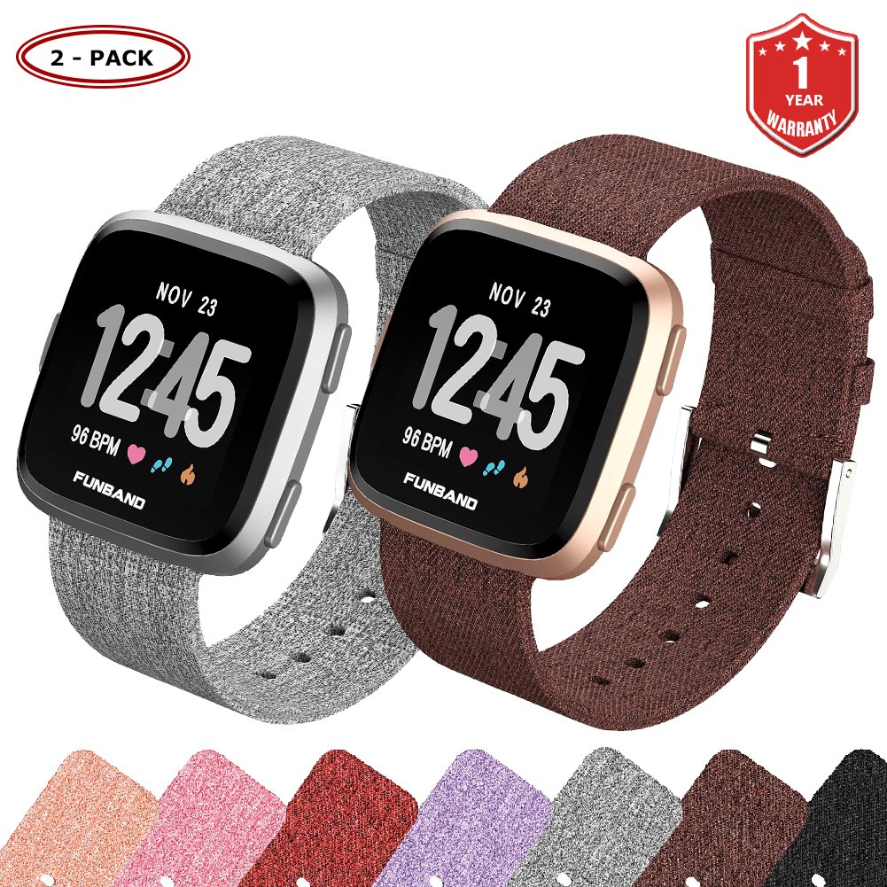 FunBand Strap Compatible with Fitbit Versa, Quick Replacement Accessories Breathable Wristbands with Classic Square Stainless Steel Clasp Compatible with Fitbit Versa 2/Versa Lite Smartwatch