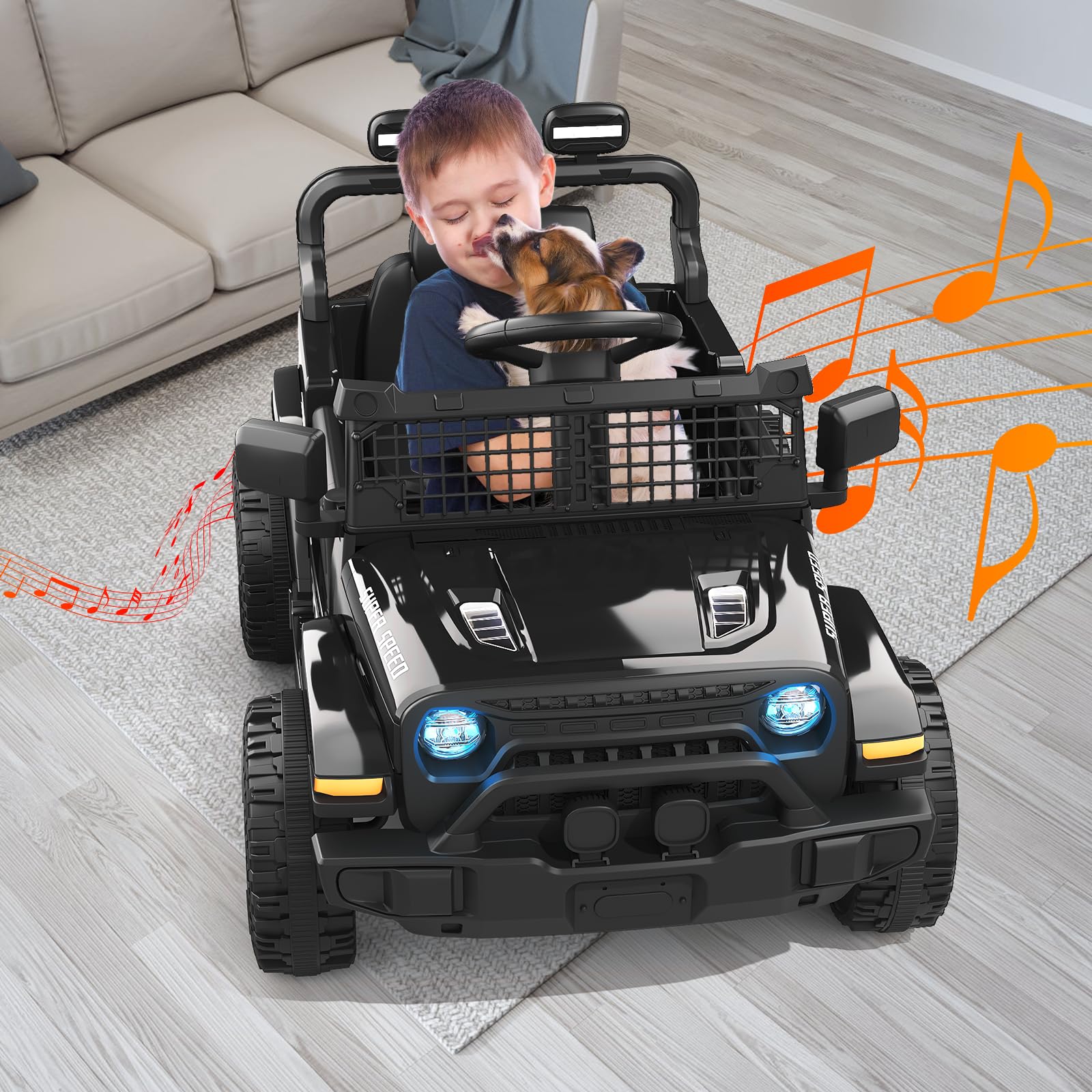 TRINEAR 12V Ride on Truck Car with Parent Remote Control, Electric Toys with Spring Suspension, LED Lights & Music Player - Safe Toddler Battery Car for Kids, Easy to Assemble, Black