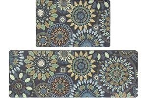 Pauwer Boho Kitchen Rugs Set of 2 Anti Fatigue Mats for Kitchen Floor Cushioned Kitchen Rugs and Mats Non Skid Waterproof Kitchen Runner Comfort Standing Mat