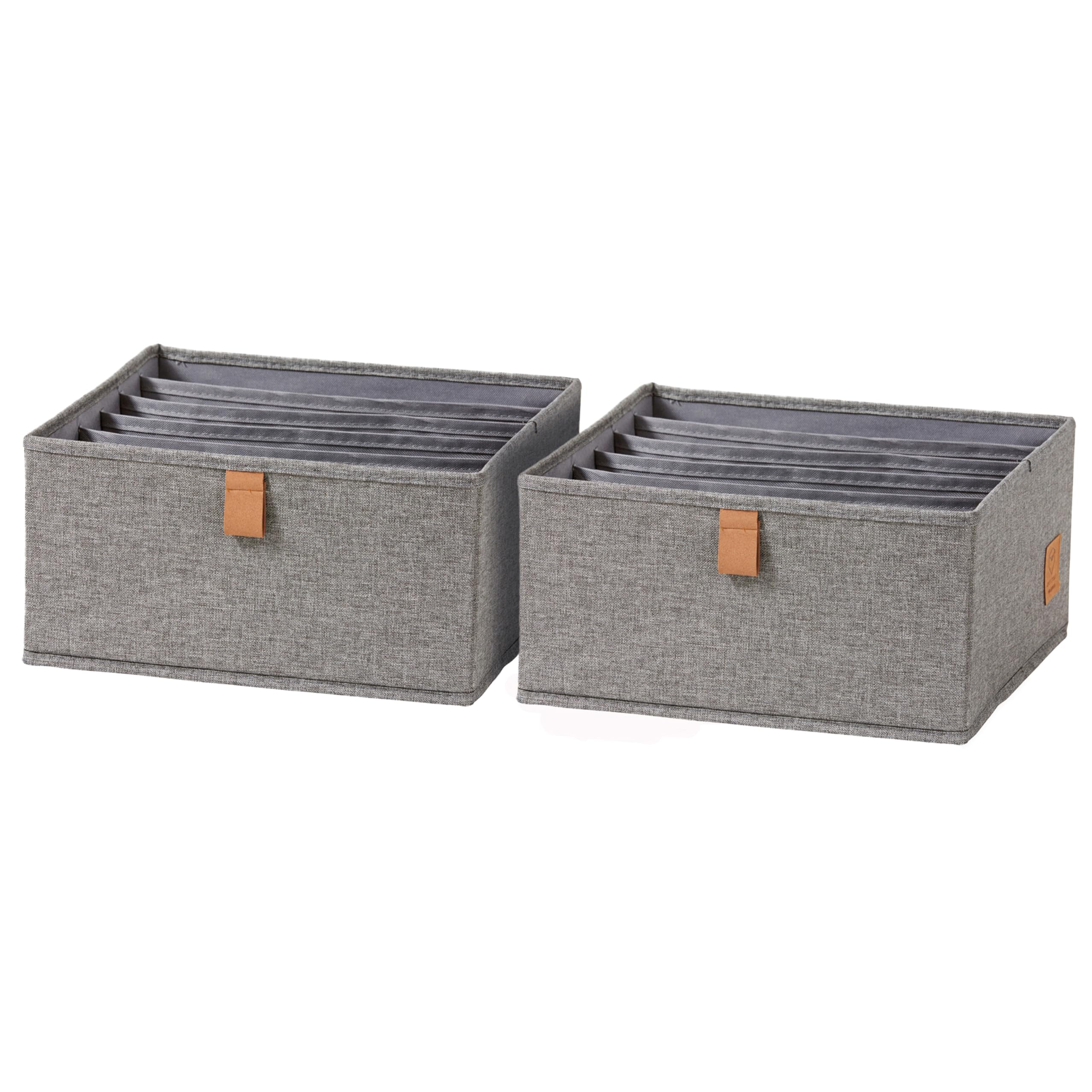 Love it Store it Premium Drawer Box, 2 Pieces, Fabric Wardrobe Organiser, Set of 6 Compartments, Grey, 30 x 30 x 15 cm