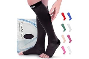 Doc Miller Open Toe Compression Socks for Men and Women, 15-20 mmHg, Calf Support Sleeves, Recovery Stockings, Wide Calf, Toeless Design, 1 Pair