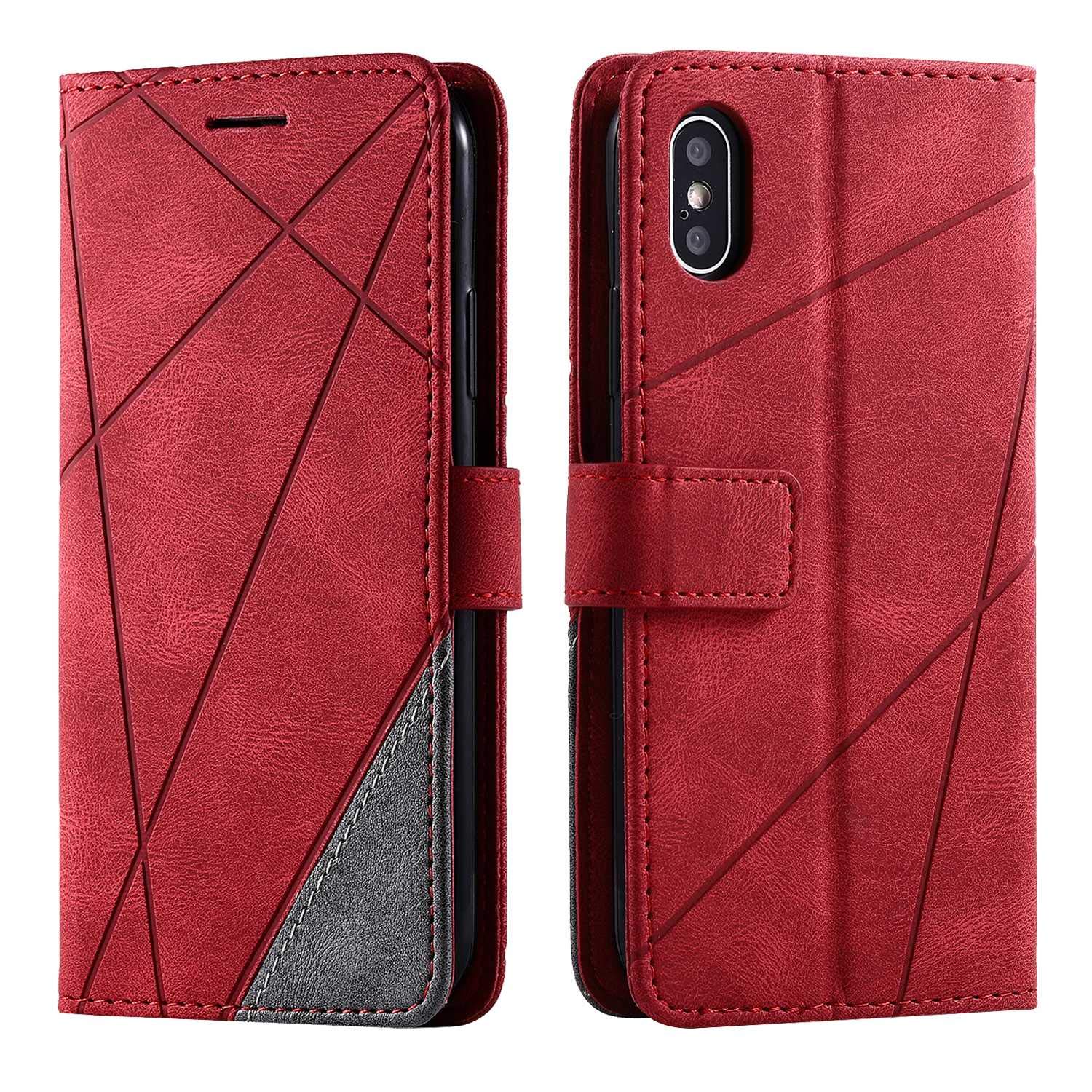 SONWO Case for iPhone X/iPhone XS, PU Leather Wallet Magnetic Protective Case for iPhone X/iPhone XS, Red