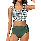 Girls Swimsuit Adjustable String Strap High Waist Bikini 2 Piece Girls' Swimwear Set Teen Girl Bathing Suits Size 9-16