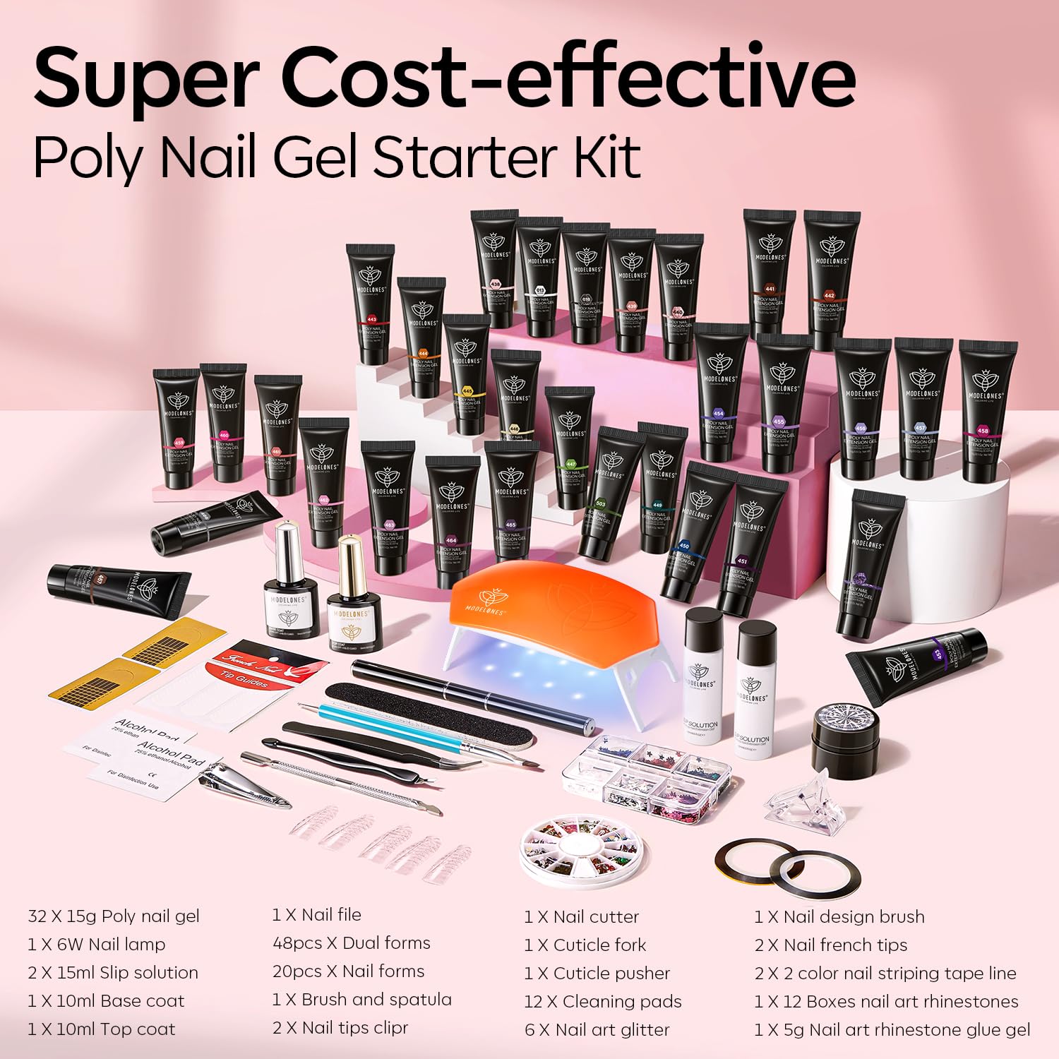 Modelones 133pcs Poly Extension Gel Nail Kit, 32 Colors All Seasons Poly Nail Gel kit with Nail Lamp Slip Solution Builder Nail kits Manicure Tools Nail Forms for Starter Nail Art for Women - Image 2