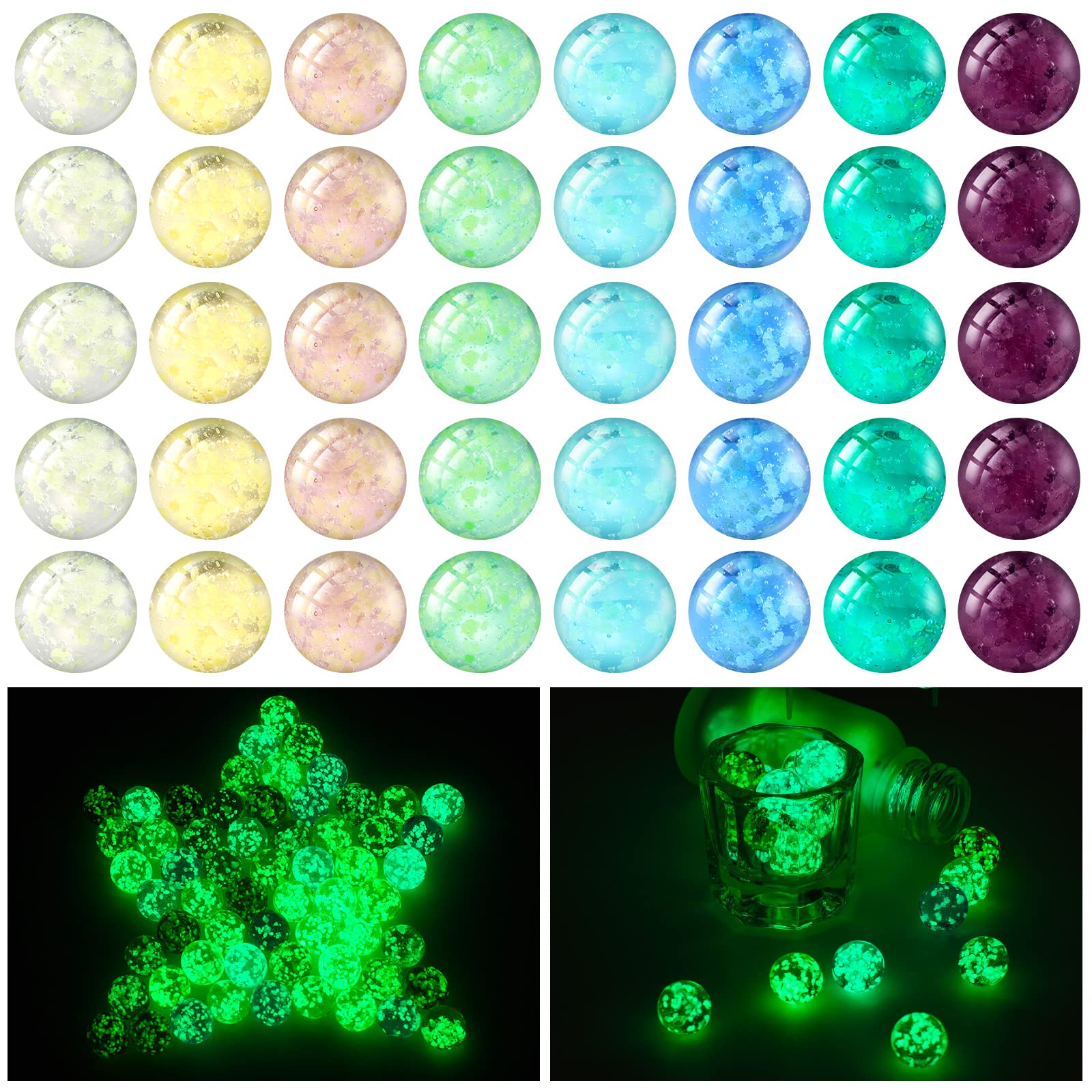 Photo 1 of 48 Pieces Marbles Glow in The Dark for Kids Mixed Colors Luminous Glass Marbles Runs for Kids Games DIY and Home Decoration(0.8 CM/ 0.32 Inch)