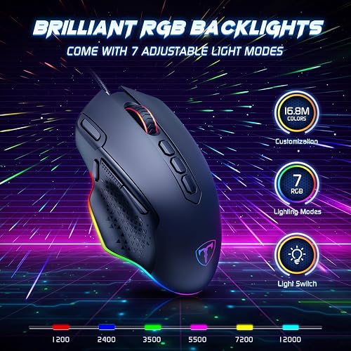 Wired Gaming Mouse With RGB Backlight – Adjustable DPI, 7 Programmable Buttons, Ergonomic For PC & Mac-288313