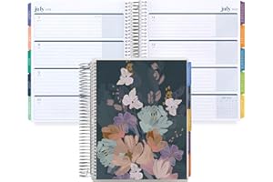 Erin Condren 7x9 Coiled Life Planner (July 2024 - June 2025) - Bold Blooms Classic Cover, Horizontal Layout, Evolve Theme, Platinum Coil