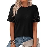 PRETTYGARDEN Summer Tops for Women 2026 Lace Short Sleeve T-Shirts Casual Blouses Spring Fashion Clothes Vacation Outfits