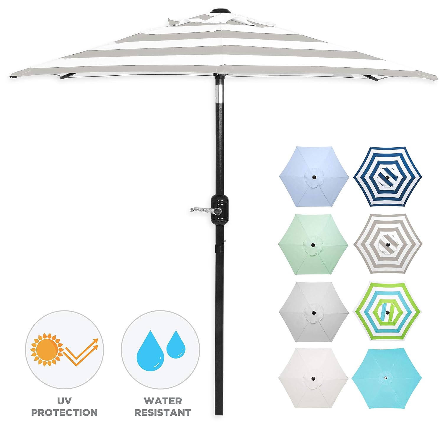 6 Ft Outdoor Patio Umbrella With Aluminum Pole Easy Open Close Crank And Push Button Tilt Adjustment Tan Striped Market Umbrellas Amazon In Garden Outdoors